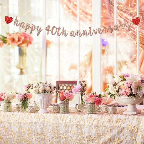 Rose Gold Happy 40th Anniversary Banner - for 40th Wedding Anniversary/Forty AF Party / 40th Birthday Party Decorations...