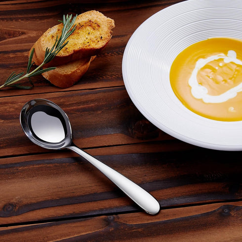 KEAWELL Premium 7.3 Inches Soup Spoons with Hook Handle, Set of 4, 18/10 Stainless Steel, Deep Bowl, Perfect for Ramen, Pho, Miso, Dumplings, Nood...