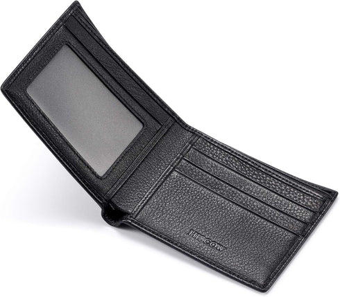 HISCOW Full Grain Leather Bifold Wallets for Men, Slim Minimalist Mens Wallet, Gifts for Dad Birthday Fathers Day (Pebbled Black)...