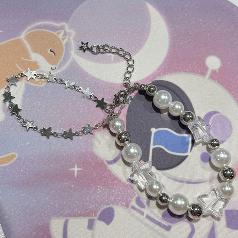 Y2K Star Pearl Beaded Bracelet Adjustable Natural Stone Bracelet Star Chain Bracelet Gothic Link Dainty Bracelet for Women Jewelry Gifts...