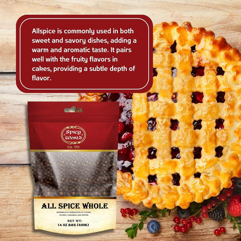 Spicy World Whole Allspice Berries 14 Oz Resealable Bag | All Spice Pimento Jamaica Pepper for Cooking & Seasoning | Versatile Berry for Curries, ...