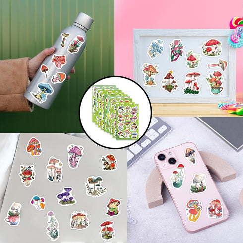 Mushroom Water Bottle Stickers for Kids Glow in The Dark, 107 PCS Vinyl Waterproof Stickers Pack for Laptop Skateboard Phone Case, Forest Aestheti...