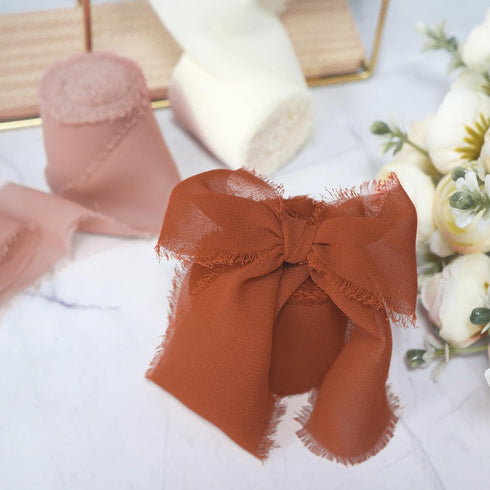 CT CRAFT LLC Frayed Chiffon Ribbon 2 inch x 8 Yards x 3 Rolls Ivory Peach Terracotta for Christmas Home Decor Gift Wrapping DIY Crafts Wedding Inv...
