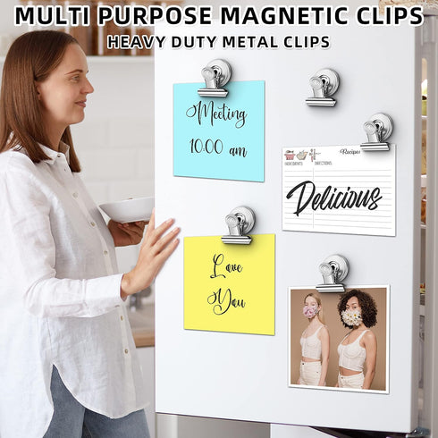 GRTARD 6 Pack Magnetic Clips Strong Refrigerator Magnet Clips with Anti-Scratch Sticky Pads, Clips Magnets for Fridge, Whiteboard Magnets Clips Fr...