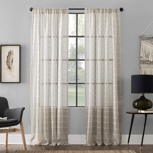 Clean Window Twill Stripe Anti-Dust Allergy/Pet Friendly Anti-Dust Sheer Curtain Panel, 52" x 63, White/Linen...