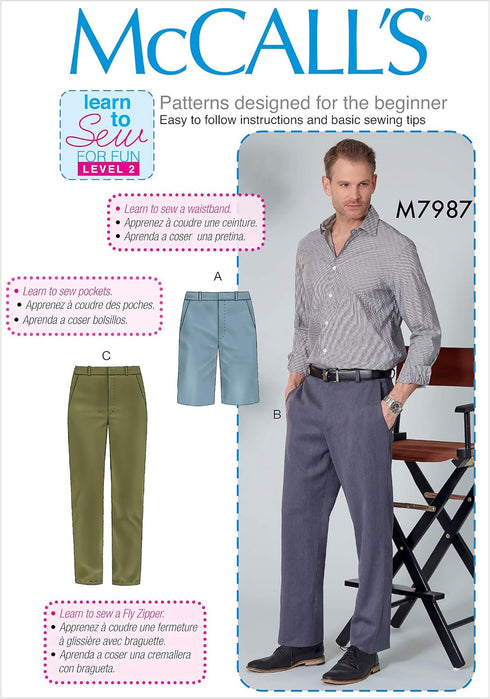 McCall Pattern Company McCall's Learn Men's Shorts, Straight, Slim Fit Pants Sewing Patterns, Sizes 30-36, White...
