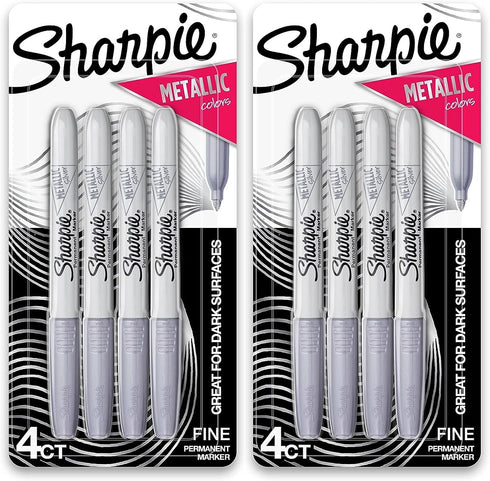 SHARPIE 39109PP Metallic Permanent Markers, Fine Point, Silver, 4 Count (Pack of 2)...