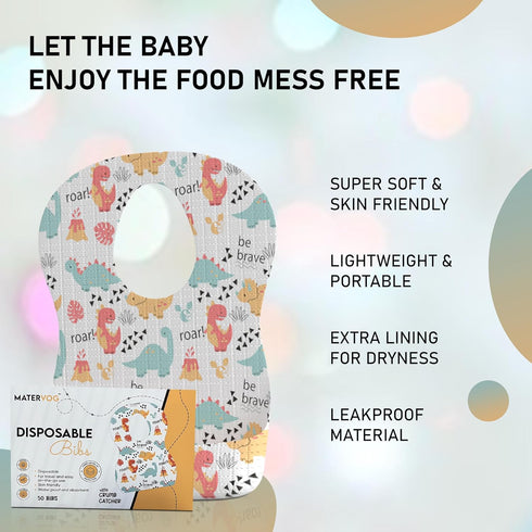 Disposable Bibs - Disposable Bib for Baby Boy, Girl - Lightweight, Breathable Cover Up - Non-Woven Bibs for Smooth Feel - Traveling with Babies Mu...