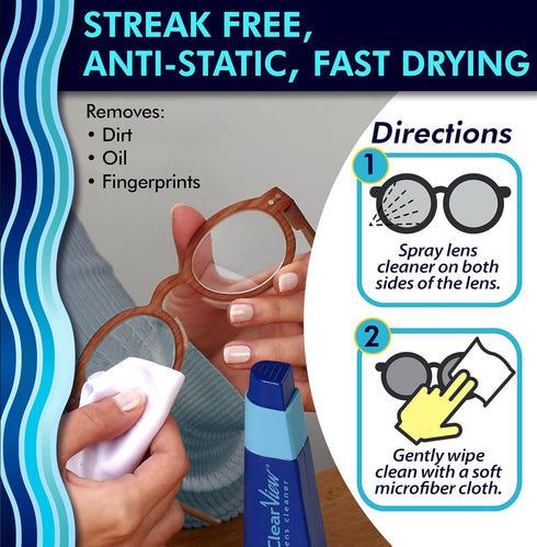 Clear View Lens Cleaner Kit - Travel Size, Integrated Cloth and Cleaner Combination Kit. Compact and Portable, Refillable, Safe for All Lenses, Le...