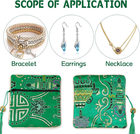 5PCS Jewelry Silk Purse Pouch, Chinese Silk Style Zipper Brocade Embroidered Bag for Women Coin Wallet (Green)...