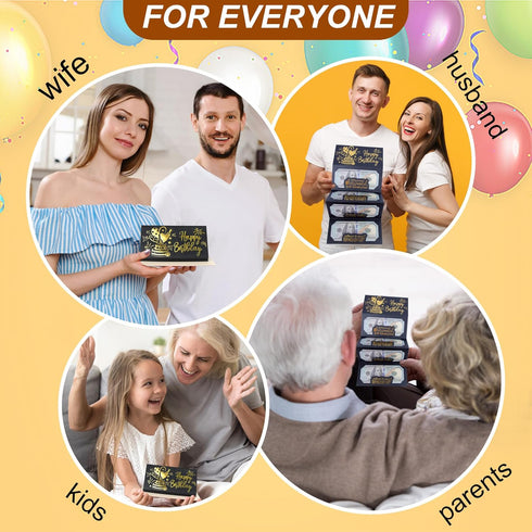 HOMANGA Birthday Money Envelope for Cash Gifts, Surprise Cash Envelope for Men Women Kids, Birthday Gift Card for Men Women Girls Boys, Black Gold...