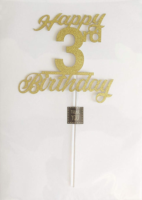 3rd Birthday Cake Topper, Birthday Party Decorations with Premium Gold Glitter...
