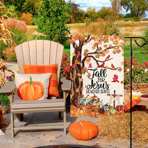 Baccessor Fall Tree Cardinal Garden Flag Fall for Jesus He Never Leaves Flag Vertical Double Sided, Pumpkin Autumn Harvest Thanksgiving Holiday Ya...