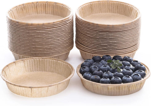 50pcs Paper Mini Tart Pans for Baking, mini pie tins 4Inch Mini Pie Pans, Non-stick, Unbleached, Disposable Quiche Baking Dish,Oven safe, Microwav...