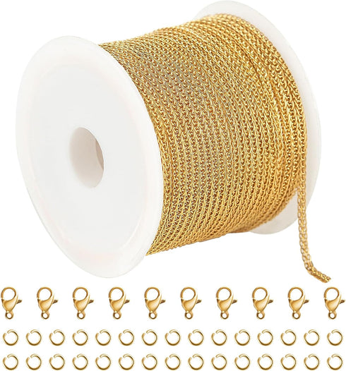 UMAOKANG 16.4 Feet Gold Plated Stainless Steel Jewelry Chains Bulk Chopin Chain for Jewelry Making Dainty Thin Chains Bulk...