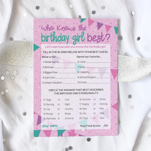 DISTINCTIVS Who Knows The Birthday Girl Best 5x7 Cards, 10 Count - Sleepover Games, How Well Do You Know The Birthday Girl...