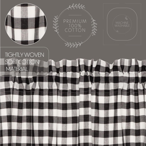 VHC Brands Annie Buffalo Check Cotton Farmhouse Kitchen Curtains Rod Pocket Balloon Valance, 15x60, Black...