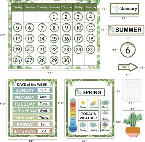Classroom Calendar Bulletin Board Set, Greenery Calendar for Classroom Decorations Preschool Wall Calendar Bulletin Board for Teacher Must Have...