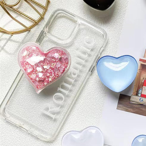 Cute Heart-Shaped Expanding Phone Grip - Pink Quicksand Glitter Collapsible Phone Mount Holder Stand for Girls Women, Lovely Phone Charm and Acces...