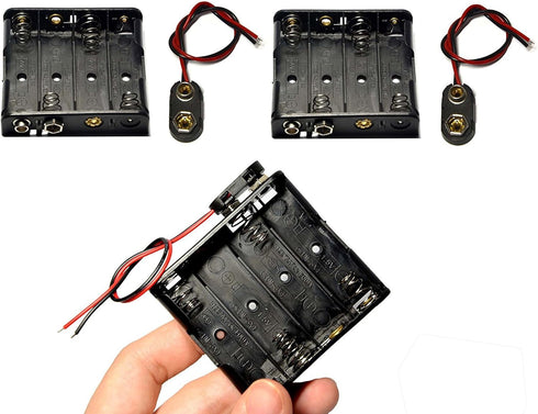 3 Pcs 4 x 1.5V (6V) AA Battery Holder Leads with 3 Pcs 9V I Type Snap Connector Plastic Housing...