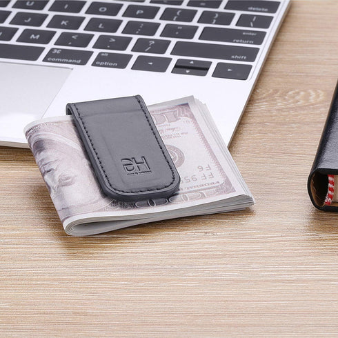Slim Magnetic Money Clip Genuine Leather Business Card Holder for Men (Grey)...