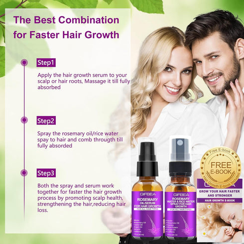 Rosemary Oil Hair Growth Serum W/Rosemary Water & Rice Water Spray Hair Growth,Biotin Castor Oil Argan Oil Caffeine Keratin Reduce Hair Loss,Resto...