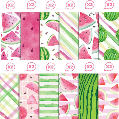 24 Sheets Watermelon Scrapbook Paper, 12 Designs Watermelon Craft Paper Double-Sided Papermania Folded Flat for Summer Card Making Scrapbook Photo...