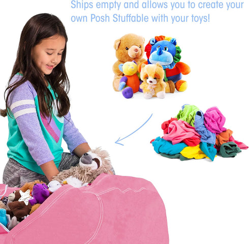 Posh Stuffable Kids Stuffed Animal Storage Bean Bag Chair Cover - Childrens Toy Organizer, Large 38" - Solid Pink...