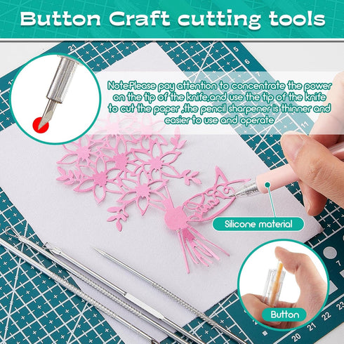 Lanties 24 Pcs Art Cutting Tools Kit, 6 Pcs Carving Craft Paper Pen Cutting Tool with 12 Pcs Refills 4 Pcs Weeding Art Tool Double Sided Cutting M...