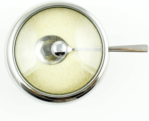 Zoie + Chloe Stainless Steel Sugar Bowl with Glass Lid - Bonus Spoon - 2 Cup Capacity (500ml)...