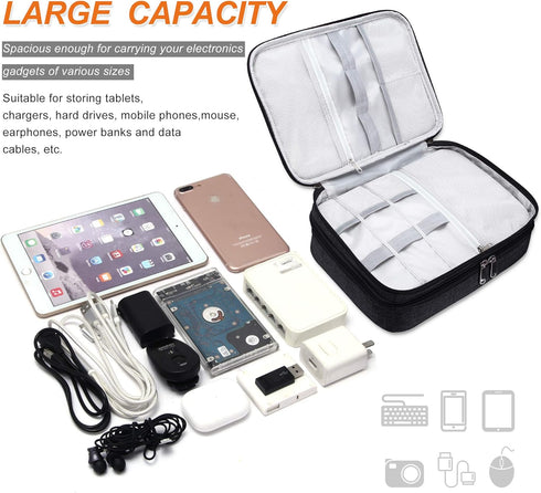Electronic Bag Travel Cable Accessories Bag Waterproof Double Layer Electronics Organizer Portable Storage Case for Cable, Cord, Charger, Phone, A...