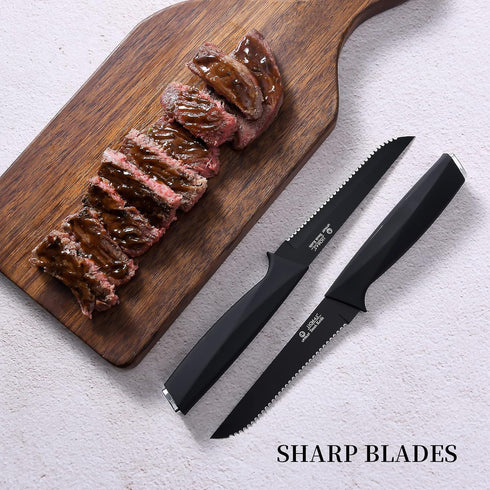 Steak Knives, Steak Knives Set of 6, High-Carbon Stainless Steel Serrated Steak Knives Dishwasher Safe, Elegant Black...