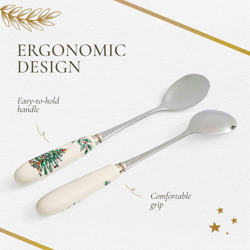 Spode Christmas Tree Teaspoons - Set of 6, Holiday Silverware for Desserts and Beverages, Stainless Steel Flatware with Porcelain Handles, 6-Inch ...
