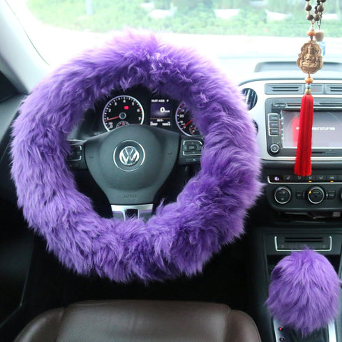Ogrmar Winter Warm Faux Wool Steering Wheel Cover with Handbrake Cover & Gear Shift Cover for 14.96" X 14.96" Steeling Wheel in Diameter 1 Set 3 P...