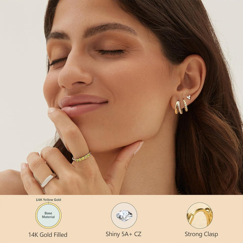 BESTEEL 4 Pairs Gold Silver Hoop Earrings Set for Women Small 14K Gold Filled Dainty Cartilage Huggie Earring Set for Multiple Piercing Hypoallerg...