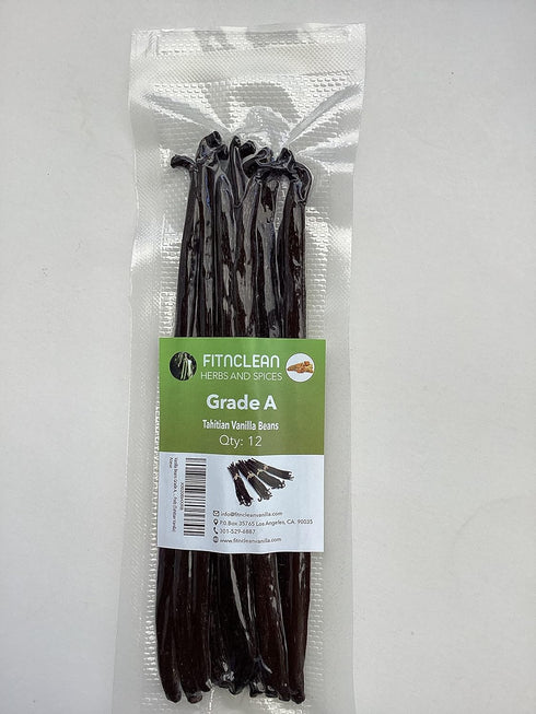 12 Tahitian Vanilla Beans Grade A for Extract, Cooking and Baking. 6"-7" Fresh NON-GMO Gourmet Whole Pods by FITNCLEAN VANILLA....