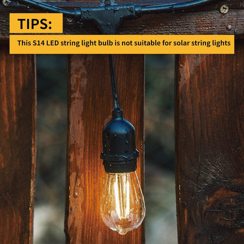 Outdoor String Light Bulbs, 1Watt Shatterproof S14 Replacement Light Bulbs, Vintage Style,E26 Medium Base, 2200K Warm White, 11 Watt Equivalent, 2...
