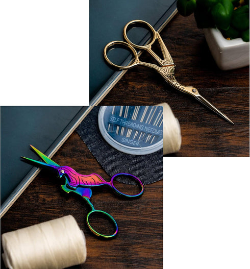 SINGER 4 Inch Forged Embroidery Scissors for Sewing, Cross-Stitching, Crafts, & More (Gold Stork & Spectrum Finish Unicorn Designs, 2-Pack)...