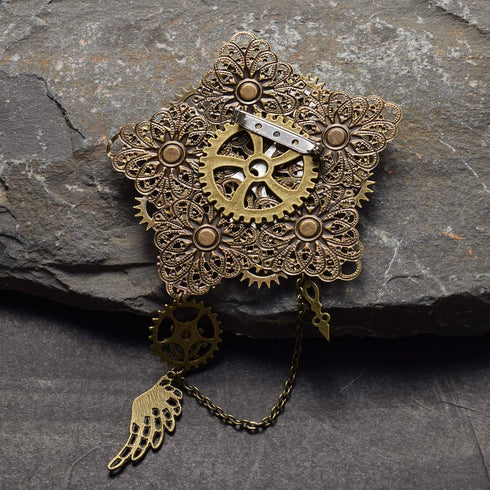 Women Men Steampunk Gears Brooch Wings Chain Pentagons Breastpin...