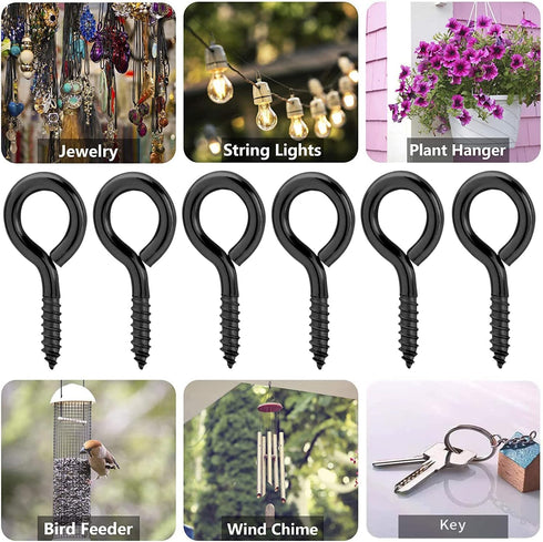 WANBAO 1 Inch Small Screw Eyes Metal Screw Hooks 100 Pcs Ring Screws Fasteners Hardware Tools Black...