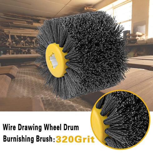 Abrasive Nylon Wire Drawing Wheel Drum Brushes, 320 Grit 120x100mm Wheel Drum Burnishing Tool Polishing Brush Wooden Wheels for Wood Furniture Wor...