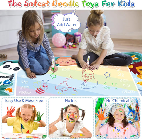 Water Doodle Mat Kids Water Painting Doodle Drawing Mat Toy Writing Mess Free Coloring Extra Large Magic Educational Toys for Boys Girls Age 2 3 4...