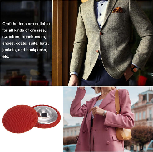 10pcs 40L Fabric Cloth Covered Button 25mm Round Metal Shank Sewing Buttons for Suits Dress Blouses, Red...