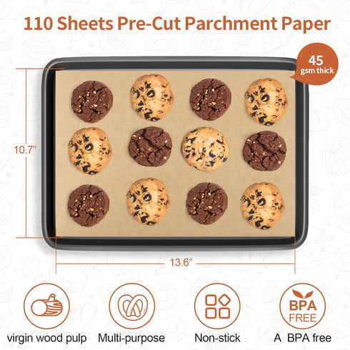 110 Pcs Parchment Paper, 10.7 x 13.6in Parchment Paper Sheets, Unbleached Parchment Paper for Baking, Precut Baking Paper for Baking Cookies, Cook...