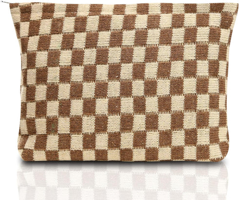 Cosmetic Bags for Women-Checkered Travel Cosmetic Bag Aesthetic Women Handbags Purses Makeup Brushes Organizer Storage Makeup Bag Pouch Pencil Cas...
