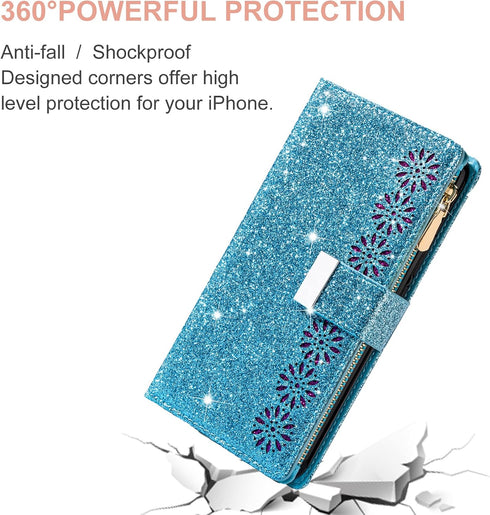 Phone Case for Samsung Galaxy Note 10 Plus Note10+ 5G Wallet Cover with Screen Protector and Wrist Strap Bling Glitter Flip Zipper Card Holder Cel...