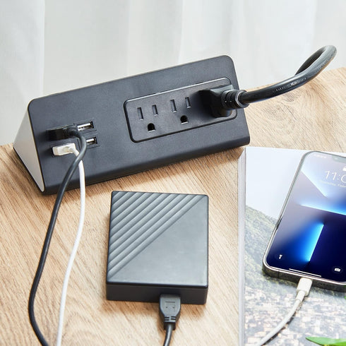 Desk Edge Mount Power Strips with USB Ports-UL Plug Outlets 1250 Joulets Surge Protector Tabletop Power Sockets for Nightstand/Home Office/Dormito...