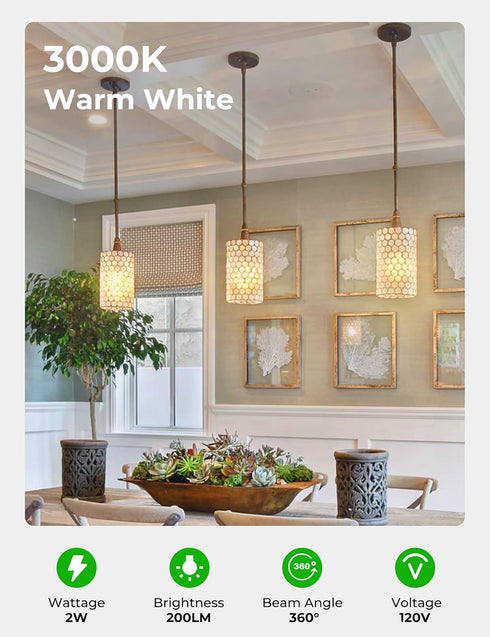 2W E12 LED Night Light Bulb, Mini Type B C7 Light Bulb Equivalent 25W, Warm White 3000K, 120V E12 Edison Screw LED Bulb for Chandeliers, Salt Lamp...
