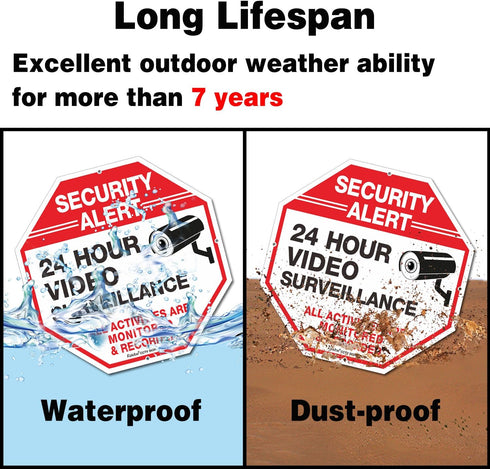 (4 Pack) "Security Alert, 24 Hour Video Surveillance, All Activities Monitored" Signs,10x10 Inches .040 Aluminum Reflective Warning Sign for Home ...