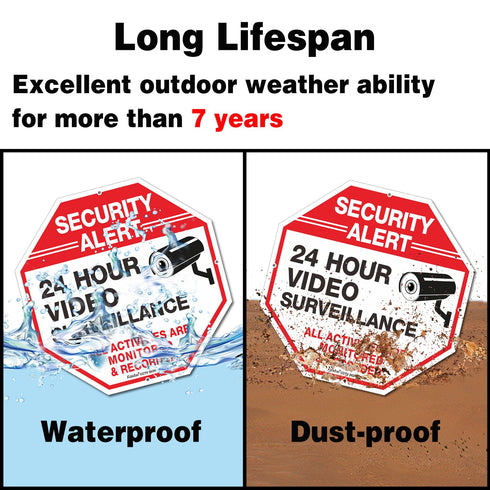 Video Surveillance Sign, 4 Pack 10 x 10 Rust Free .040 Aluminum Security Warning Reflective Metal Signs, Indoor or Outdoor Use for Home Business C...